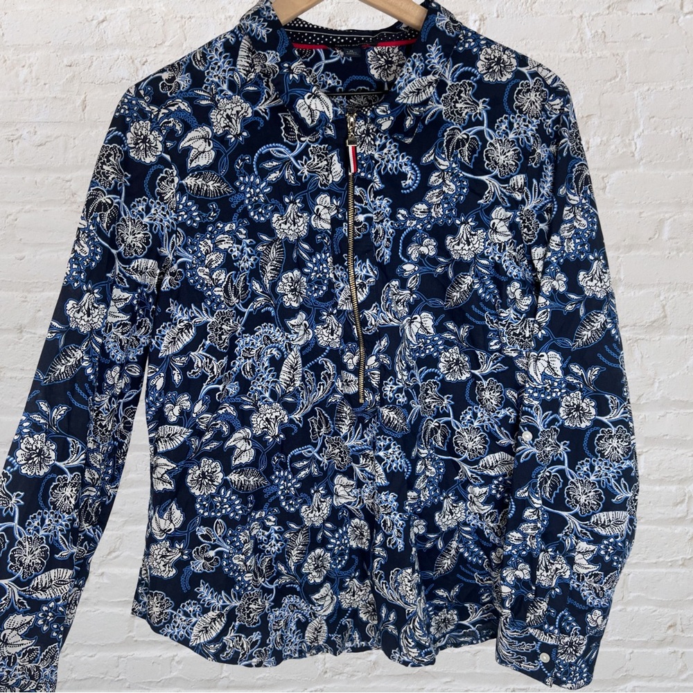Tommy Hilfiger Women's Cotton Printed Zip-Front Shirt (XL, Coral Floral)